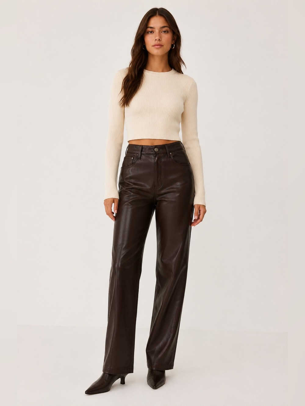 Abercrombie Curve Love 90s Straight Vegan Leather Pants Brown 26